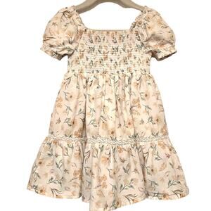Sz 2T SHABBY CHIC Cream Yellow Wildflower Floral  Smocked Tiered Lace Dress